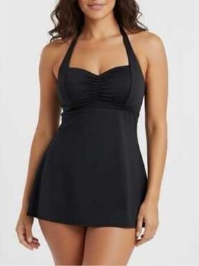 Spanx Shape Halter One Piece Swim Dress Black 16